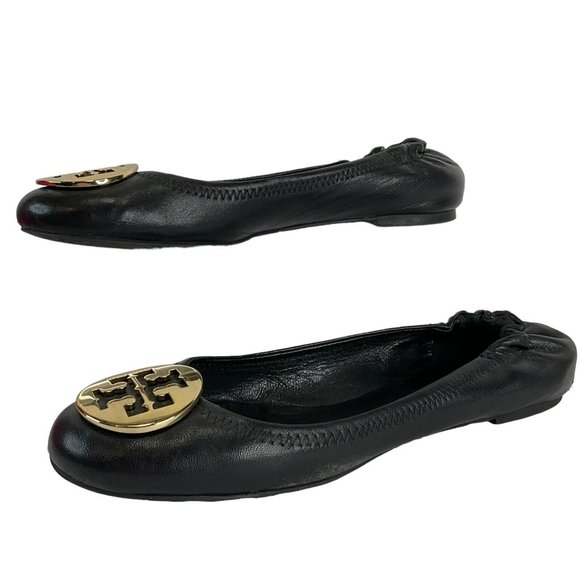 Tory Burch Shoes Womens Size 7.5 Black Minnie Travel Ballet Flat Napa Leather - Picture 6 of 16